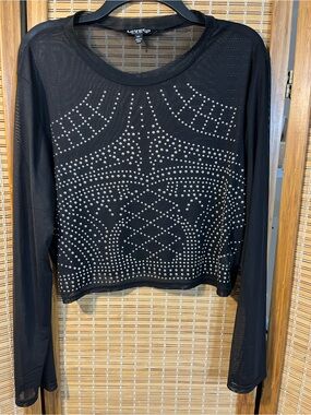 Love Love Yourself 83 sheer black mesh crop top detailed sz 1Xl